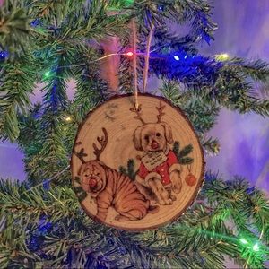Rustic Wood Slice, Dog Ornament, Christmas Tree Decoration